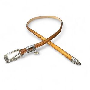 Brighton Leather Belt Women Small 28 Brown Silver Engraved Buckle Boho Chic